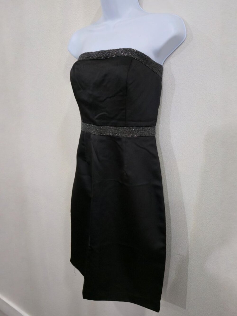 Moda International ✦ Strapless Beaded Trim Cocktail Dress ✦ Black Evening Party - Picture 5 of 12